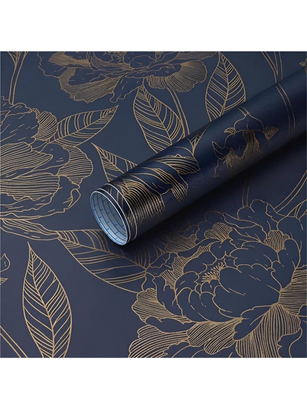 Vinjiasin Peel and Stick Wallpaper Blue and Gold Floral Contact Paper Modern